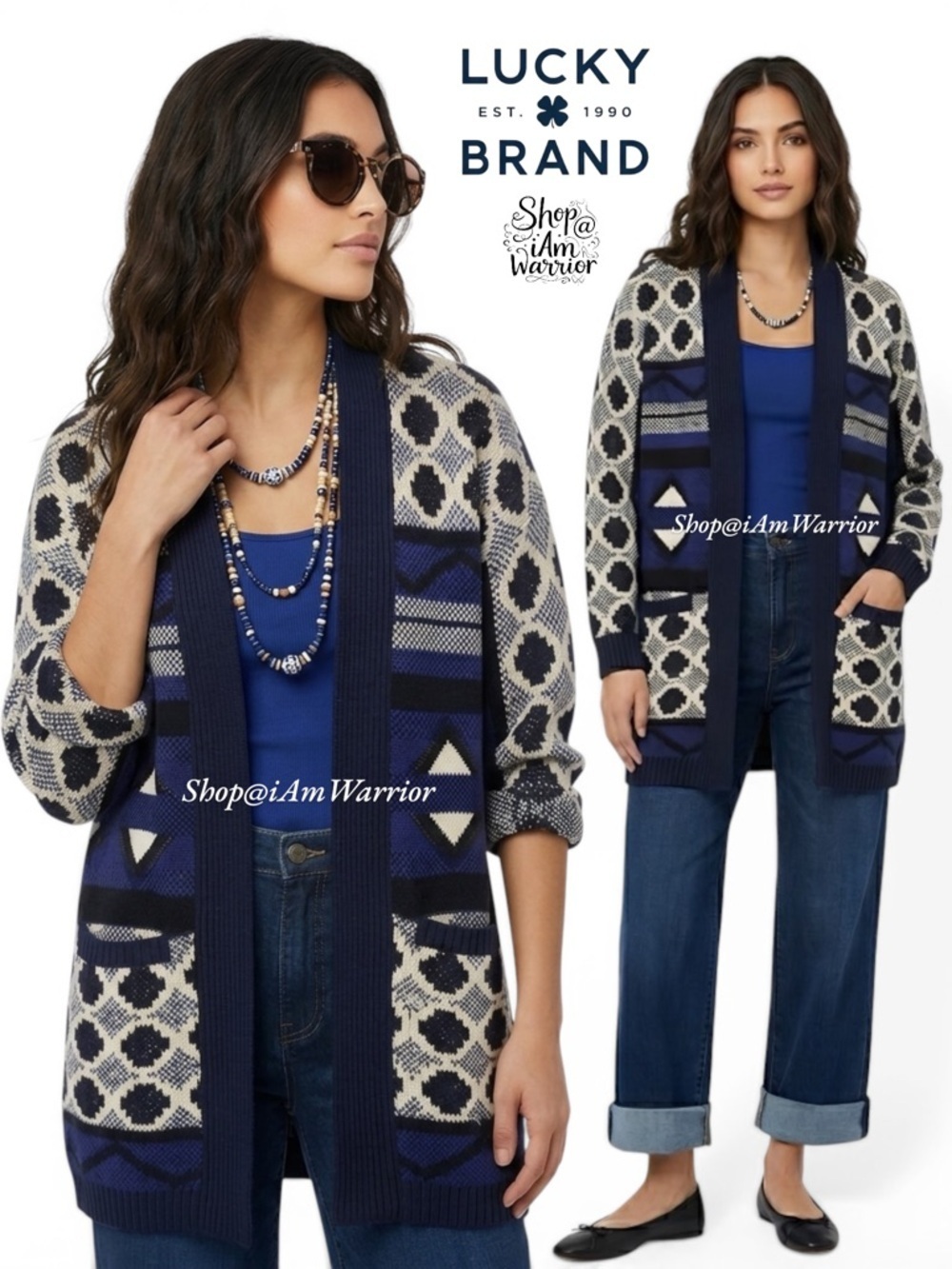 Lucky Brand Geo Print Cotton Cardigan Sweater *Shop@Iamwarrior